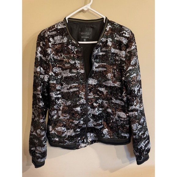 Sanctuary Sequin Jacket Medium Camo Bomber Zip Up - Picture 1 of 3